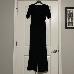 Black deep V jumpsuit